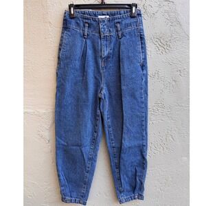 insane gene Womens Blue Denim Jeans High Waisted Pleated Tapered Streetwear